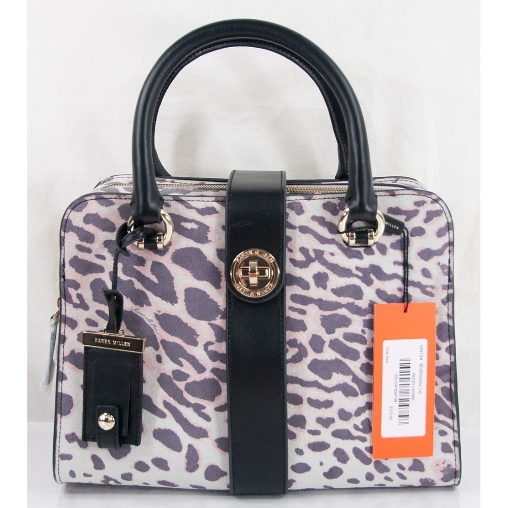 Karen Millen Leopard Suede Black Leather Satchel